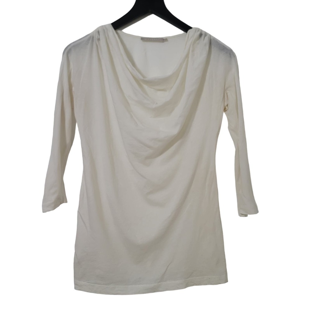 Stefanel Cowl Neck Top Ivory 3/4 Sleeve Minimalist‎ Neutral Preppy Small